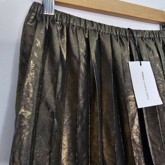 Isabel Marant Etoile Gold Pleated Mini Skirt with defect frayed hem - Picture 3 of 6